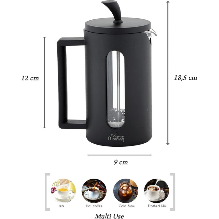 French Press Any Morning: кавоварка френч-прес з нержавіючої сталі, 600 мл | Для свіжого фільтрованого кави та Cold Brew