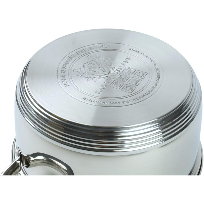 Пароварка Karl Hausmann 2.4L з нержавіючої сталі, 18 см, срібна. Ідеальна для приготування на пару, включає вставку для приготування картоплі та інших овочів. Підходить для індукційних плит.