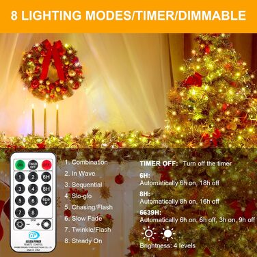 LED гірлянда світлодіодна 23м, 200 LED, струмова, водонепроникна, таймер, 8 режимів, для декору приміщень та вулиці, на Різдво, Великдень, вечірку, Кімнатна гірлянда, Кількість: 1 шт, Колір: Холодне біле світло