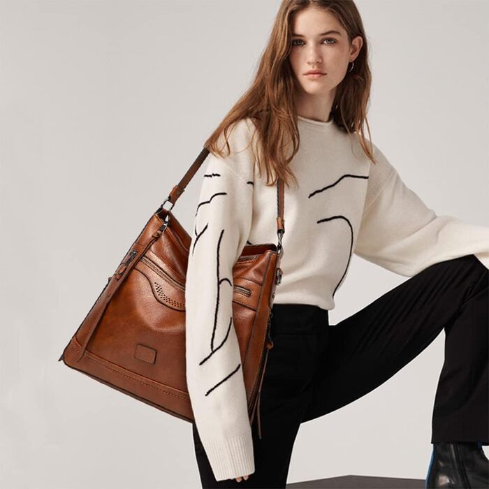 Сумка жіноча шкіряна (PU шкіра) через плече шопер Top-Griff елегантна коричнева Damen