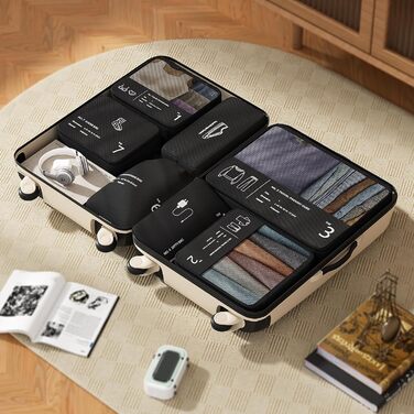 Органайзер для валізи Yomisee, набір 7 шт. - комплект кубиків для пакування, туристичні сумки для одягу, чорний