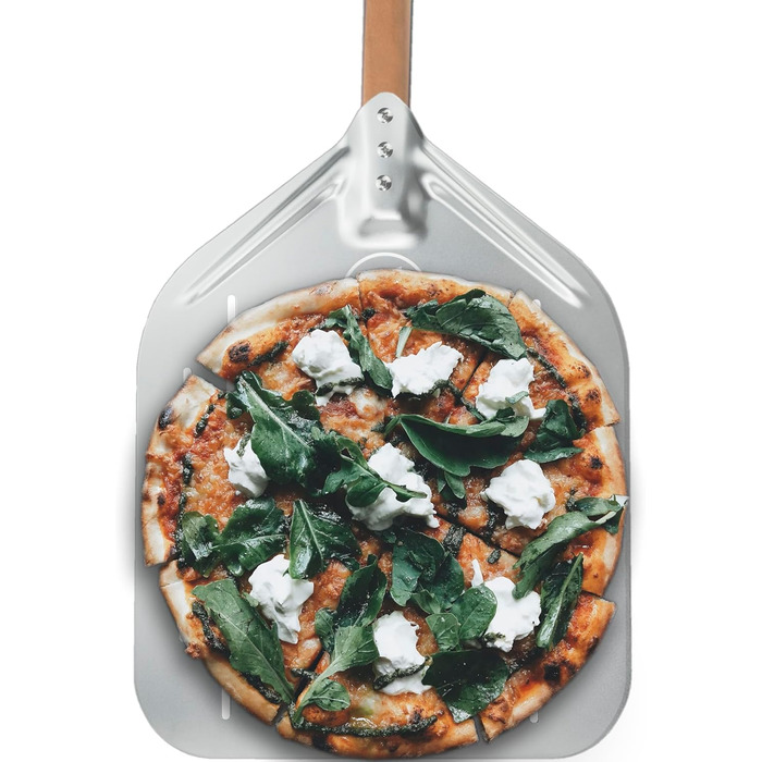 EVERGREEN BERLIN® - Pizza Peel - THE ORIGINAL - Perforated Pizza Peel - Pizza Lifter made of Aluminum and Beechwood - Perforated Pizza Shovel for Pizza Passion - Pizza Turner - Pizza Shovel - Pizza Peel