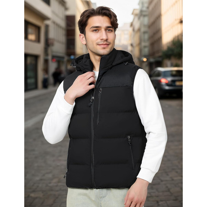 Чоловіча зимова жилетка AIEOE з капюшоном, утеплена, чорна, розмір L