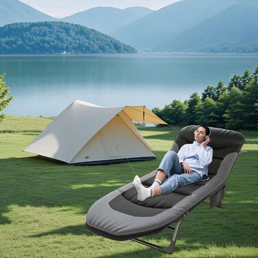 Розкладне ліжко-спальник для кемпінгу з матрацом, регульована спинка, ліжко-карп, ліжко для відпочинку на природі XXL, 65x190x30 см, односпальне розкладне ліжко для гостей, 1 шт.