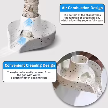 Incense Holder, Incense Stick Bowl, Ceramic Incense Holder, Burn Bowl for White Sage/Palo Santo Stick/Incense, 3-in-1 Burner Bowl with White Sage Bundle (Gray)