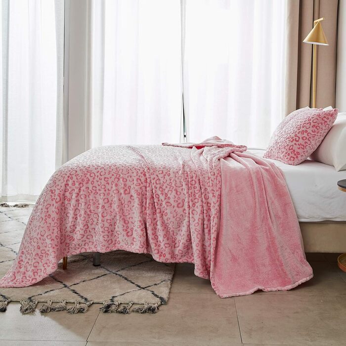 Плед з флісу FY Fiber House: теплий, м'який, 130x150 см, Leopard (коричневий, рожевий)