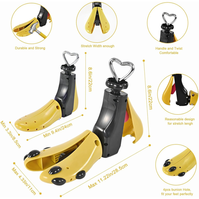 JJDPARTS Shoe Stretchers for Women, Men, Boot Stretchers for Women, Adjustable, Unisex, Wide Feet, Red (Yellow (1 Pack of 38-44))
