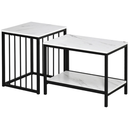 HOMCOM Set of 2 Side Tables, Coffee Table, Nesting Table, Sofa Table with Modern Design, Living Room Table with Marble Look, for Bedroom, Steel | Aosom