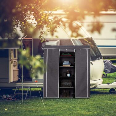 Relaxdays Fabric Clothes Closet, 9 Compartments, 2 Clothes Rails, HBT: 173 x 148 x 43 cm, Camping, Basement, Folding Closet, Anthracite, Fabric, 10019122-139