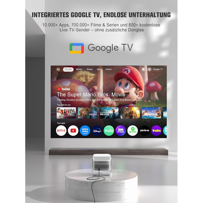 Портативний проєктор Mini Beamer: 1080P Full HD, 600ANSI, WiFi6, Bluetooth, 4K, Zoom 50%, 360° обертання, для домашнього кінотеатру, сумісний з телефоном