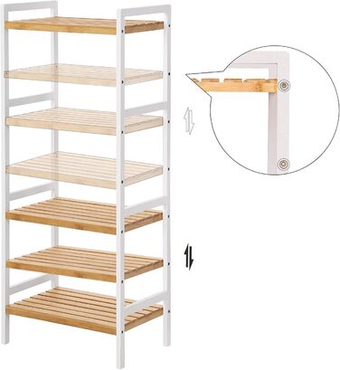 SONGMICS Bamboo Shelf, Kitchen Shelf, Bathroom Shelf, Bookshelf, Freestanding Shelf with 4 Shelves, 45 x 31.5 x 111 cm, for Bathroom, Kitchen, Living Room, Bedroom, Balcony, Natural White BCB74WN