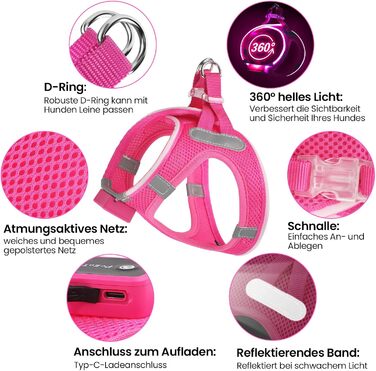 Світловідбиваючий нашийник для собак PcEoTllar з LED підсвічуванням, рожевий (3 режими)