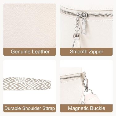 Жіноча сумка через плече з широким ремінцем, бананка з натуральної шкіри, стильна з багатьма відділеннями для карток, кросбоді, гаманець жіночий (білий)