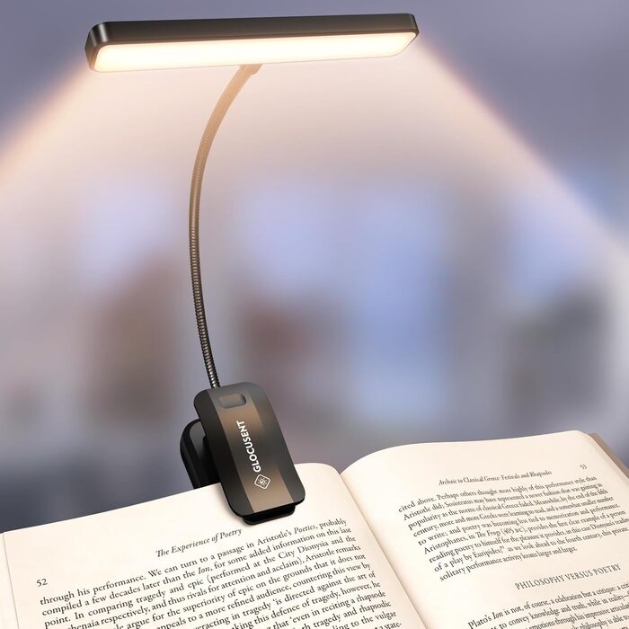 Світлодіодна лампа для читання Glocusent з кріпленням на книгу, 26 LED, 5 температур кольору, регулювання яскравості, USB-C, 360° гнучкість, чорний колір