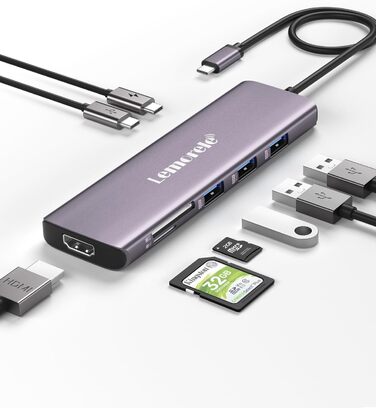 Док-станція Lemorele Upgrade 2025: USB-C/A, 10Gbps, 3 монітори, 14 в 1, HDMI 4K, Ethernet, USB 3.2/2.0, VGA, Type-C 3.1, PD 100W, Audio, SD/TF, для Windows, MacBook (фіолетовий)