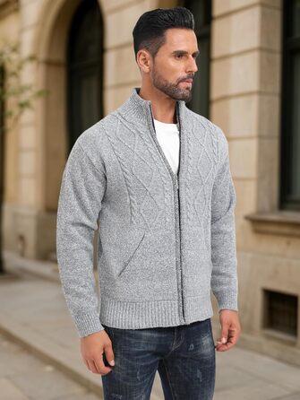 Чоловіча флісова куртка Les Umes з високим коміром, осінь-зима, Regular Fit, світло-сіра, 3XL