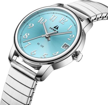 Жіночий годинник LN LENQIN: кварцовий годинник з нержавіючої сталі, водонепроникний, аналоговий, з регульованим браслетом (сріблястий, синій)