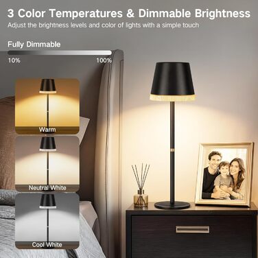 Світлодіодний настільний світильник OUTON з акумулятором, USB-C, 4000mAh, 3 режими освітлення, димування, сенсорне управління, чорний (2 шт)