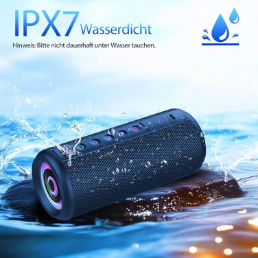 Bluetooth колонка 2026 з RGB підсвіткою, портативна водонепроникна (IPX7) колонка Bluetooth 5.4 з мікрофоном для подорожей, саду та активного відпочинку (Синій)