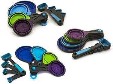 Collapsible measuring cups and spoons, portable, food-grade silicone for liquid and dry measuring, measuring cups for kids, dog food size S blue