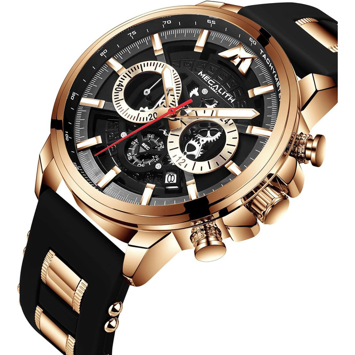 Чоловічий годинник MEGALITH Chronograph: аналоговий водонепроникний годинник з датою та світловим покриттям. Великий кварцовий годинник - ідеальний подарунок для спортивних чоловіків (A1-чорний)