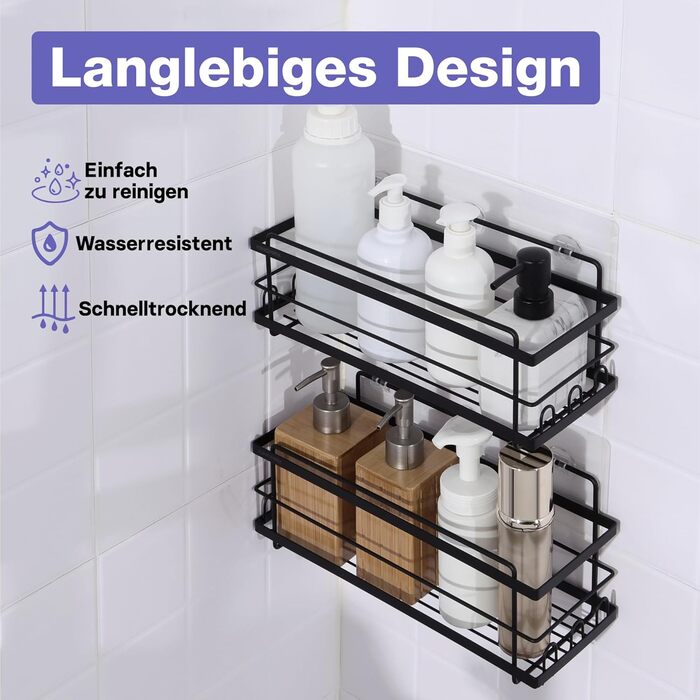 Дзеркальна поличка для душу KINCMAX з нержавіючої сталі без свердління, самоклеюча, з гачками (срібна) – хвиляста, срібна (набір з 2 шт. – пряма, чорна)