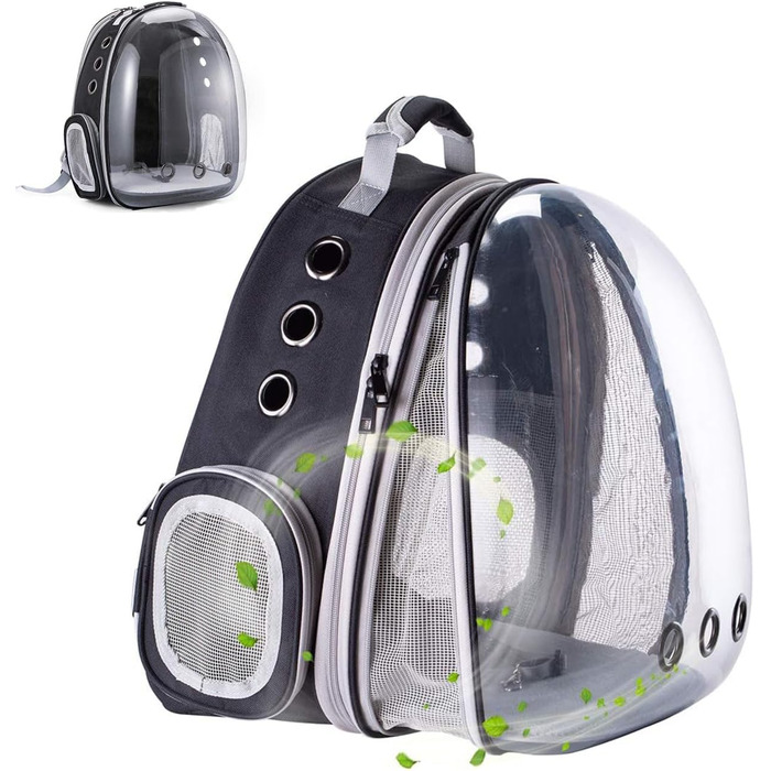 Розширюваний рюкзак для кота та маленької собаки, рюкзак-переноска з прозорим вікном та блискавкою, для подорожей та походів (розширюється ззаду), чорний колір