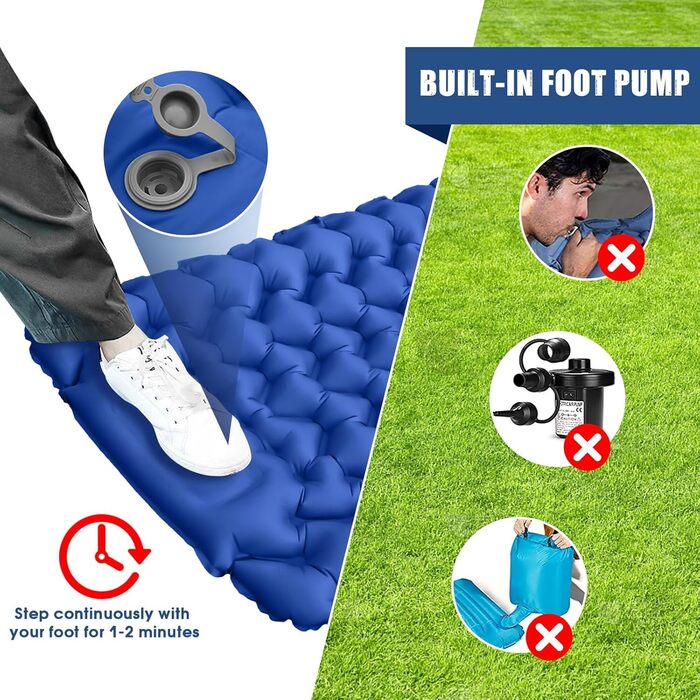 Каремат туристичний Raxfekro самонадувний, 8 см товщиною, з помпою та подушкою для кемпінгу, подорожей та відпочинку на пляжі