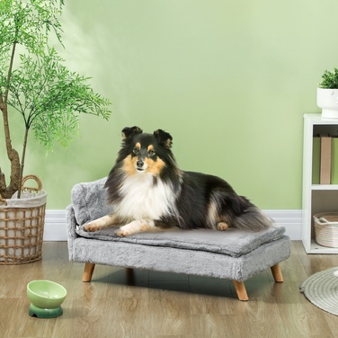 PawHut Dog Sofa for Medium-Sized Dogs, Dog Bed with Removable and Washable Cushion, Pet Sofa with Wooden Legs, with Elevated Design, 20 kg, Light Grey | Aosom