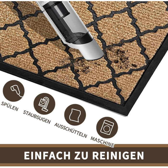 Придверний килимок Qingbei Rina 60x90 см, протиковзний вологопоглинаючий килим для входу, саду та тераси, коричневий, прямокутний