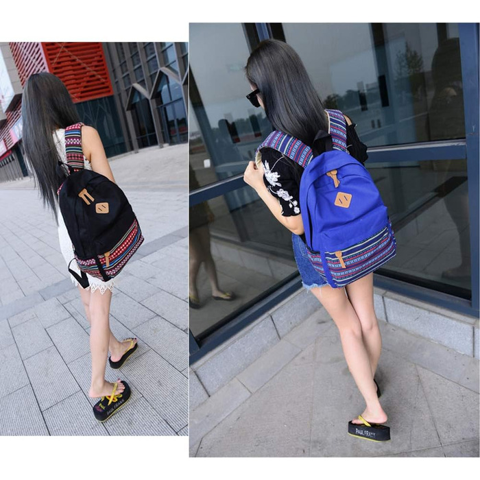 Жіночий/Дівчачий Рюкзак у Стилі Vintage з Смугами. Чорний рюкзак для підлітка, дівчини, студентки. З канвасу.