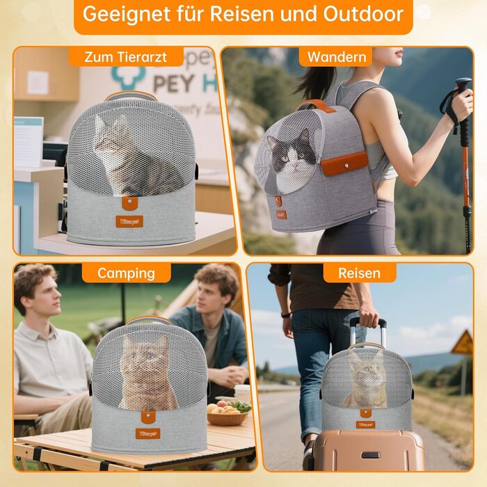 Розширюваний рюкзак для котів - рюкзак-переноска для тварин з дихаючою сіткою 4D, рюкзак для собак та котів до 12 кг (Сірий)