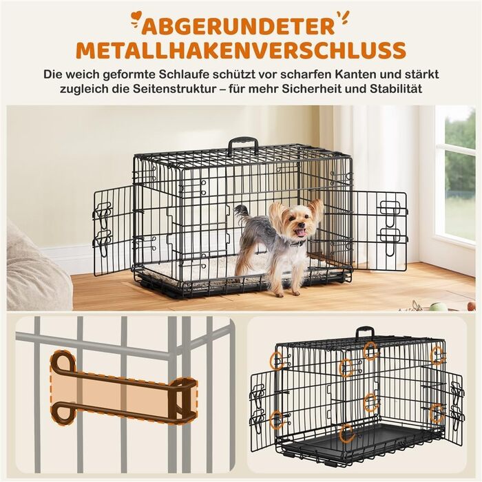 Клітка для собак Yaheetech 90x56x63 см, розкладний вольєр з перегородкою, 2 двері, чорна, для дому та транспортування