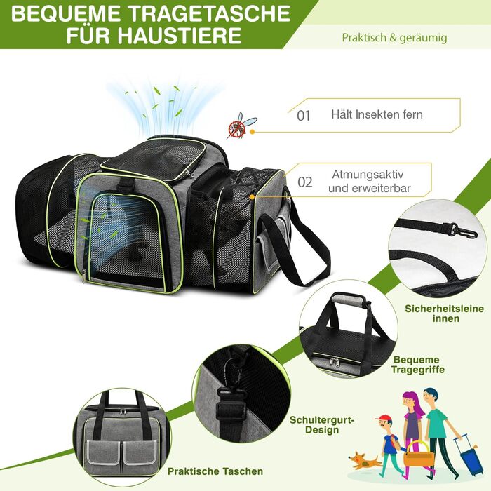 Розширювана переноска для котів та собак ALLOPET. Складана переноска для тварин, портативна сумка-переноска для котів та собак. Підходить для подорожей, прогулянок, кемпінгу (Світло-сірий, L)