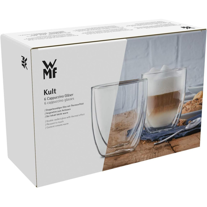 WMF Double-Walled Cappuccino Glasses Set, 6-Piece, Double-Walled Glasses 250ml, Floating Effect, Thermoglass, Heat-Resistant Tea Glass, Coffee Glass