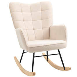 HOMCOM Rocking Chair, Swivel Chair, Accent Chair, Recliner with Berber Fleece, for Bedroom, up to 120 kg, Beige, 71x92x101 cm | Aosom