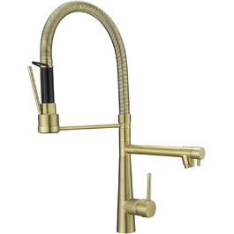 LED кухонний змішувач зі спіральною пружиною, 360° обертання, двотрубний, висувний, для кухні, з душем, високий тиск, нікель, LED, преміум якість