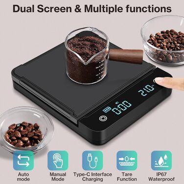 Цифрова кавова вага Cadrim з таймером, 0,1г/3 кг, електронна кухонна вага для еспресо, багатофункціональна вага для продуктів, функція тарування