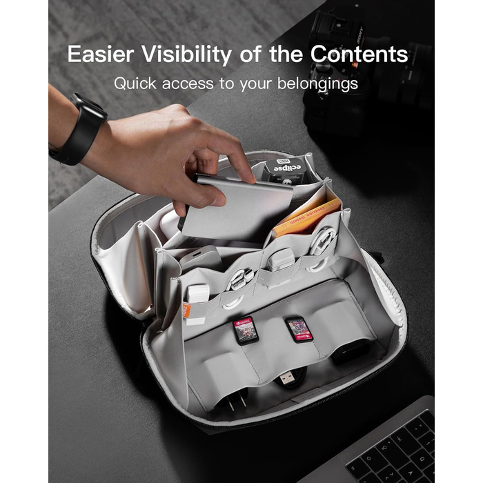 Inateck Electronics Case, Water-Resistant Accessory Bag, USB Cable Gadget Organizer Bag, Travel-Friendly