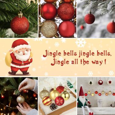 Набір ялинкових прикрас 50 шт. Червоні та золоті кулі для ялинки, міцний пластик, з гачками, для дому та саду