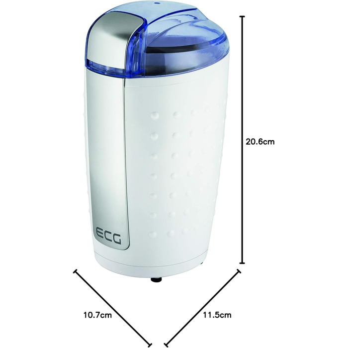 Електрична кавомолка ECG KM 110 для кави та горіхів, з нержавіючої сталі, біло-срібна