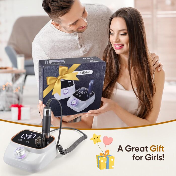Електрична машинка для манікюру та педикюру з LCD-дисплеєм, 45000 об/хв, 56 шліфувальних стрічок, 11 свердл, USB-станція зарядки
