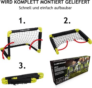 Dunlop 2-Pack Soccer Goal Set - Foldable Football Goal for Kids - Indoor/Outdoor Training Accessory - Black/Yellow 50x44x44cm