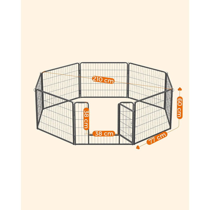 Вольєр для тварин Feandrea Freilaufgegehege, сірий, 77 x 60 см, 8 панелей, для дому та вулиці