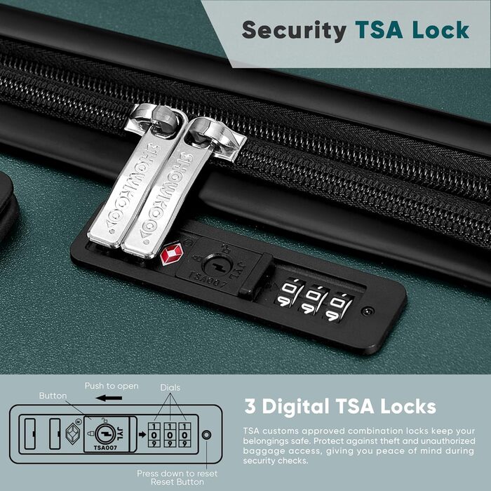 Набір валіз SHOWKOO 2 шт. з жорстким корпусом, 65см+75см, розширюваний, ультралегкий, полікарбонат, з TSA замком та 4 колесами (темно-зелений, XL/75см)