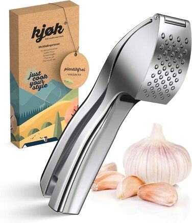 Преміум-прес для часнику Kjøk - з цинкової сплави, хром, професійний, для посудомийної машини, стильний, подарунок на День Матері, срібний