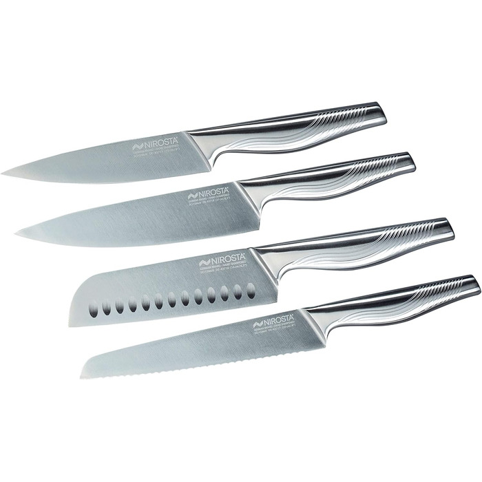 Nirosta Swing Knife Set, Various knives with a functional part made of high-quality stainless steel, premium knives with a non-slip handle, high-quality knives for every occasion (Color: Silver), Quantity: 1x 4-piece set