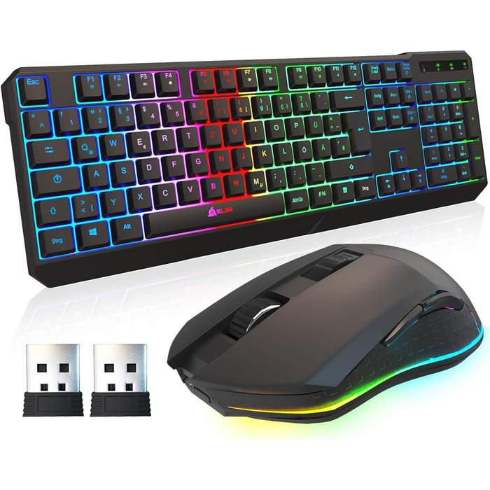 KLIM Chroma Wireless Gaming Tastatur: Бездротова ігрова клавіатура з RGB підсвічуванням, тиха, ергономічна, водонепроникна для PC, Mac, PS4, PS5 (Чорний)