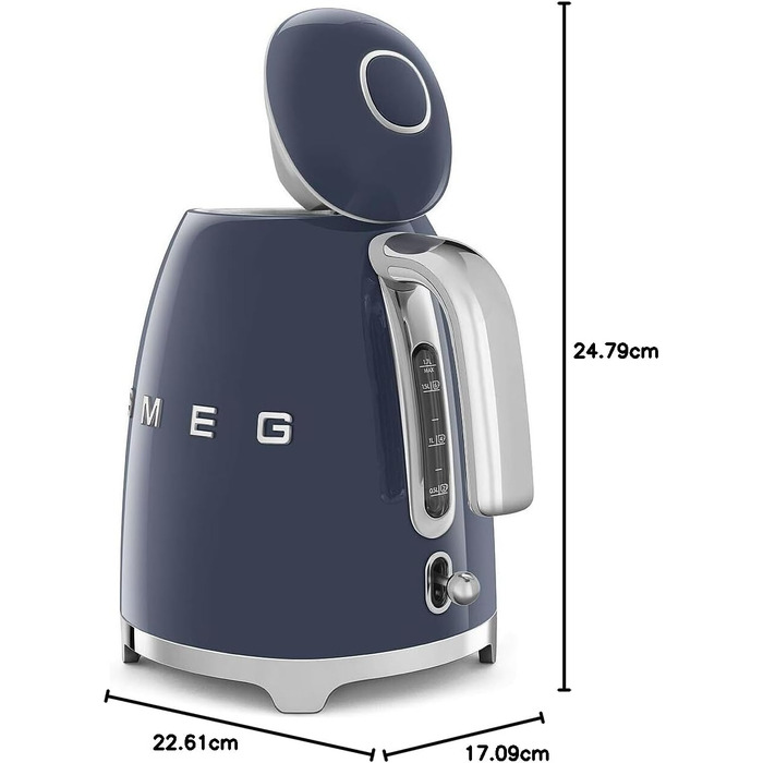 Електричний чайник Smeg KLF03WHEU 1.7л, 2400Вт, з фільтром від накипу та системою м'якого відкриття кришки, темно-синій (Navy Blue)