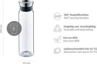 alfi 2417020100 flowMotion Carafe, Borosilicate Glass, Single-Wall, 1 L